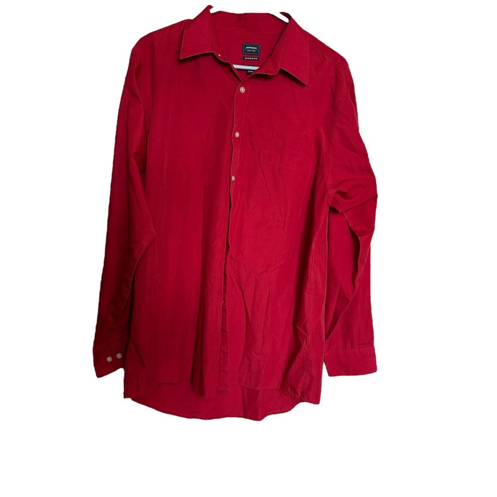 Arrow USA Red Long Sleeve Button Down Shirt Size 16 34/35 Classic Fit